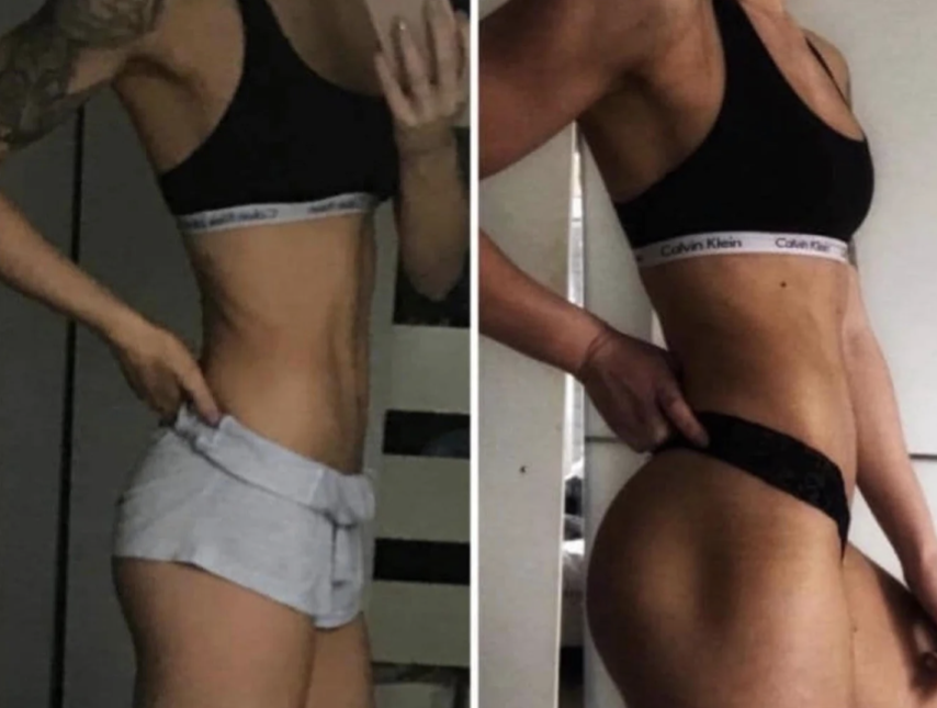 woman in gym gear before and after picture